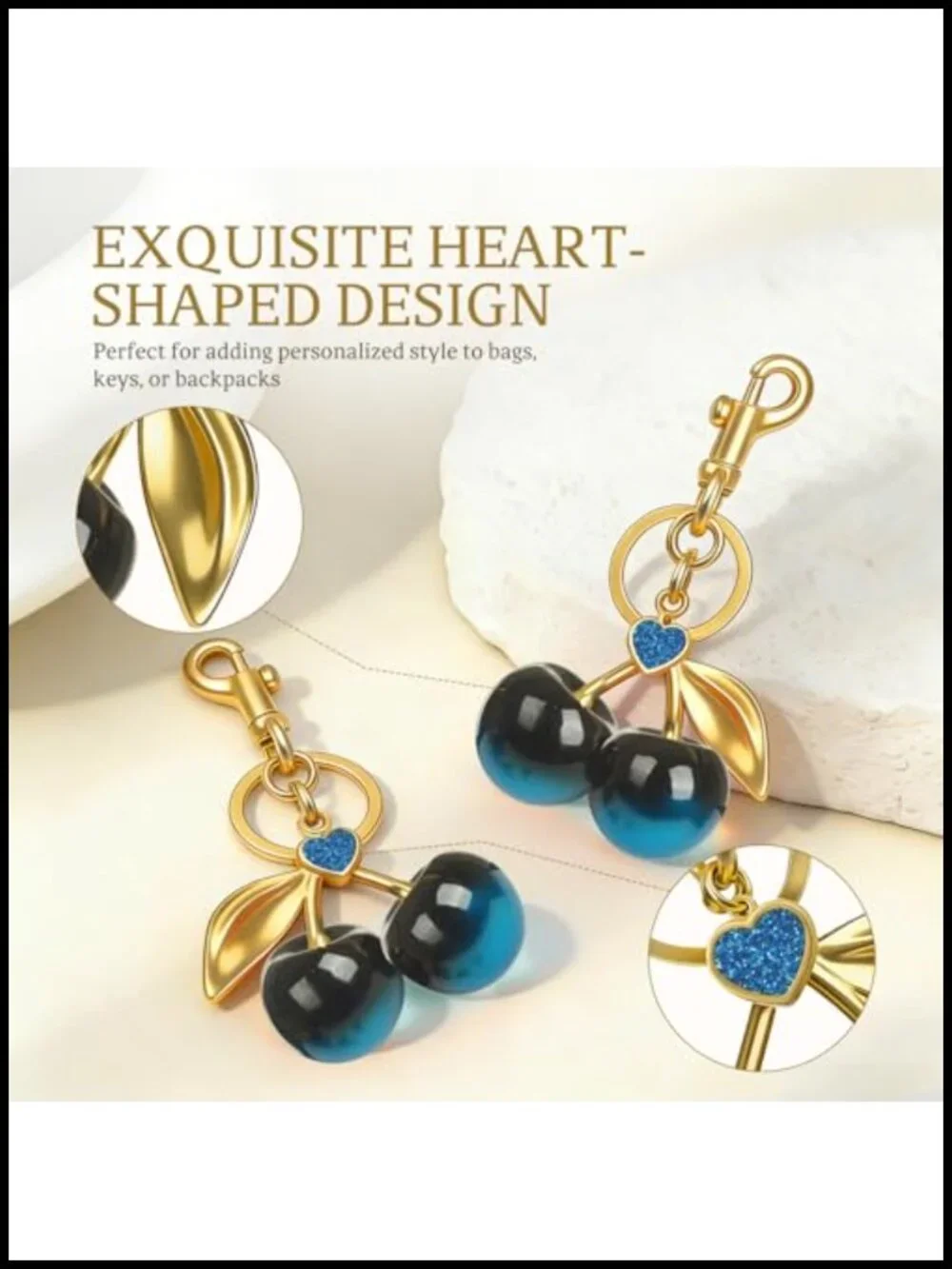 Cherry Bag Charm Keychain Glossy Resin Gold-Tone Metal Purse Accessory